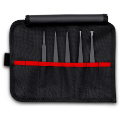 KNIPEX 92 00 05 ESD,  5 PC PLASTIC TWEEZER SET IN A TOOL ROLL, ESD
