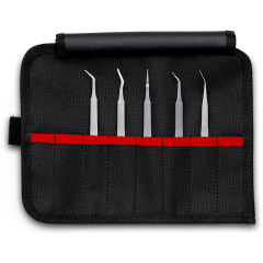 KNIPEX 92 00 03,  5 PC STAINLESS STEEL TWEEZERS SET IN TOOL ROLL, SMD