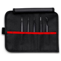 KNIPEX 92 00 01 ESD,  5 PC STAINLESS STEEL TWEEZERS SET IN TOOL ROLL, ESD